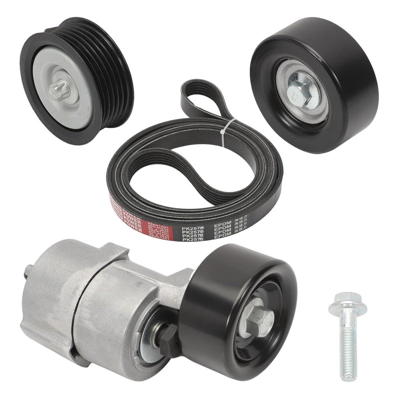 GNXFixt Tensioner & Serpentine V-Ribbed Belt & Idler Pulley Kit for 2.0L 2.4L Sonata Tucson Optima Hybrid Sorento for Sportage Turbo 252122G760 2528125000 2528825001 - Image 1